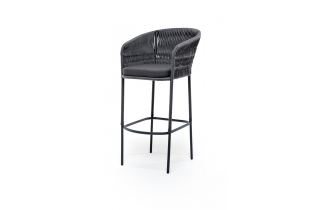 MR1001034 барный стул из роупа, каркас стальной серый, роуп серый (колос), подушка темно-серая