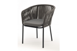 MR1002055 стул плетеный из роупа, каркас алюминий темно-серый шагрень, роуп серый 15мм, ткань серая